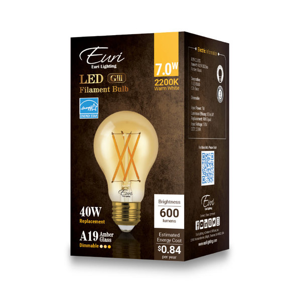 Euri Lighting LED A19 60W Dim ES VA19-3020e